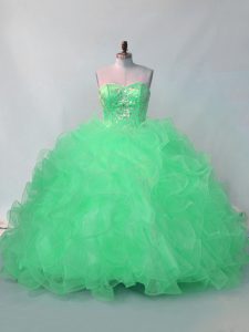 Green Quinceanera Dress Sweet 16 and Quinceanera with Beading and Ruffles Sweetheart Sleeveless Lace Up