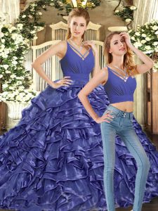 Lavender Sleeveless Ruffles Backless 15 Quinceanera Dress