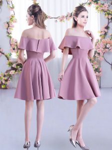 Off The Shoulder Short Sleeves Zipper Vestidos de Damas Pink Chiffon