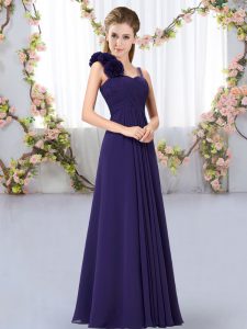 Delicate Purple Sleeveless Chiffon Lace Up Quinceanera Dama Dress for Wedding Party