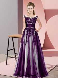 Most Popular Dark Purple Empire Beading and Lace Quinceanera Dama Dress Zipper Tulle Sleeveless Floor Length