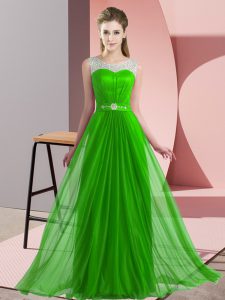 Dazzling Green Vestidos de Damas Wedding Party with Beading Scoop Sleeveless Lace Up