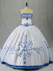 Blue And White Vestidos de Quinceanera Sweet 16 and Quinceanera with Embroidery Strapless Sleeveless Lace Up