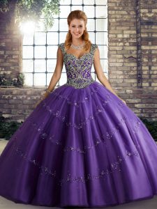 Purple Lace Up Sweet 16 Dress Beading and Appliques Sleeveless Floor Length