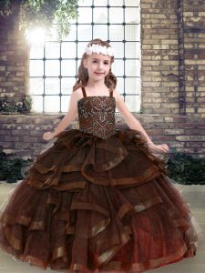 Admirable Sleeveless Beading and Ruffles Lace Up Glitz Pageant Dress