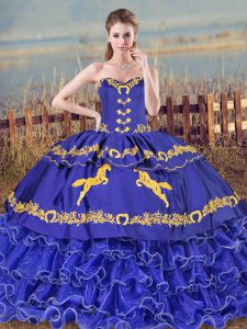 Blue Quinceanera Gown Sweetheart Sleeveless Brush Train Lace Up
