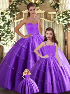 Sweetheart Sleeveless Lace Up Quinceanera Gown Eggplant Purple Tulle