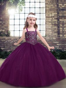 Cute Tulle Sleeveless Floor Length Little Girls Pageant Dress and Beading