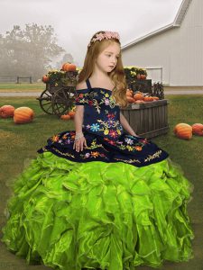 Eye-catching Straps Neckline Embroidery Little Girls Pageant Gowns Sleeveless Lace Up