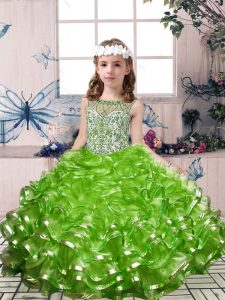 Green Scoop Neckline Beading and Ruffles Pageant Dress Sleeveless Lace Up