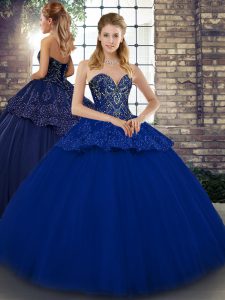 Floor Length Ball Gowns Sleeveless Royal Blue Quinceanera Dresses Lace Up