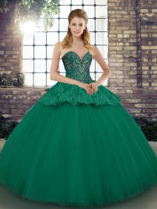 Glamorous Green Lace Up Quinceanera Gowns Beading and Appliques Sleeveless Floor Length