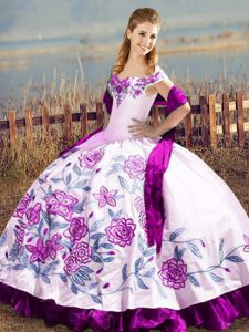 Enchanting Off The Shoulder Sleeveless Lace Up Quinceanera Gowns Purple Satin and Organza