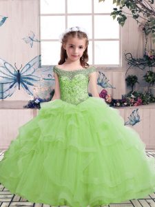 Floor Length Yellow Green Girls Pageant Dresses Tulle Sleeveless Beading and Ruffles