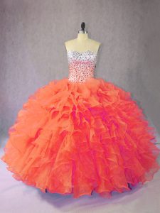 Trendy Organza Sleeveless Floor Length Sweet 16 Quinceanera Dress and Beading and Ruffles