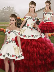 Off The Shoulder Sleeveless Lace Up Quinceanera Dresses Wine Red Organza