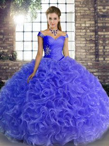 Blue Sleeveless Floor Length Beading Lace Up Quinceanera Gown