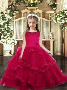 Latest Sleeveless Lace Up Little Girls Pageant Dress Red Tulle