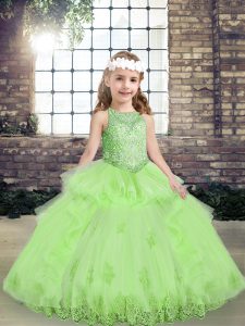 Perfect Tulle Sleeveless Floor Length High School Pageant Dress and Lace and Appliques