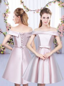 Off The Shoulder Sleeveless Lace Up Damas Dress Baby Pink Satin