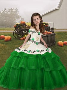 Green Sleeveless Tulle Lace Up Little Girls Pageant Dress for Party and Military Ball and Wedding Party