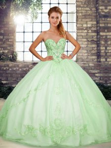 Apple Green Sweetheart Neckline Beading and Embroidery Vestidos de Quinceanera Sleeveless Lace Up