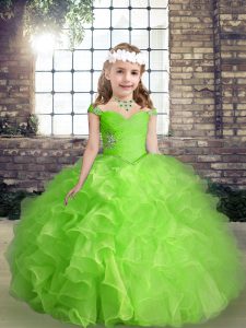 Sleeveless Beading and Ruffles Lace Up Girls Pageant Dresses