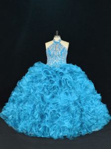 High Class Organza Sleeveless Floor Length Sweet 16 Dress and Beading and Ruffles