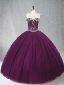 Sexy Floor Length Ball Gowns Sleeveless Dark Purple Quinceanera Dresses Lace Up