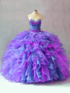 Multi-color Sleeveless Beading and Appliques and Ruffles Floor Length Quinceanera Gown