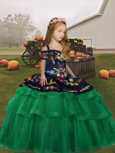 Popular Floor Length Green Child Pageant Dress Straps Sleeveless Lace Up