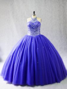 Admirable Blue Sleeveless Beading Lace Up Quinceanera Gown