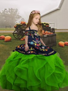 Floor Length Ball Gowns Sleeveless Green Kids Formal Wear Lace Up