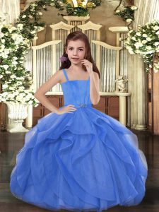 Straps Sleeveless Tulle Kids Formal Wear Beading Lace Up