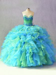 Organza Sweetheart Sleeveless Lace Up Beading and Ruffles 15 Quinceanera Dress in Multi-color