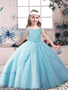 Tulle Sleeveless Floor Length Little Girls Pageant Gowns and Beading
