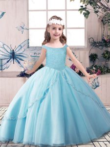 Tulle Sleeveless Floor Length Little Girls Pageant Gowns and Beading