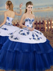 Popular Royal Blue Lace Up Sweetheart Embroidery 15th Birthday Dress Tulle Sleeveless