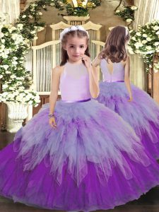 High-neck Sleeveless Backless Pageant Gowns For Girls Multi-color Tulle
