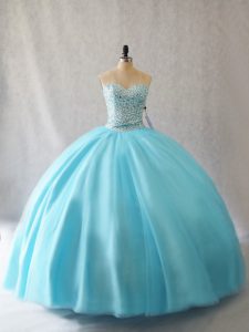 Aqua Blue Quinceanera Gowns Sweet 16 and Quinceanera with Beading Sweetheart Sleeveless Lace Up