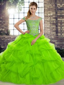 Sleeveless Brush Train Beading and Pick Ups Quinceanera Gowns