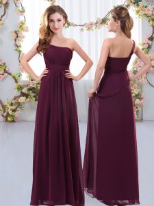 Sophisticated Floor Length Burgundy Damas Dress Chiffon Sleeveless Ruching