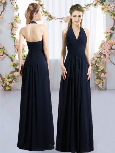 Navy Blue Sleeveless Chiffon Lace Up Vestidos de Damas for Wedding Party