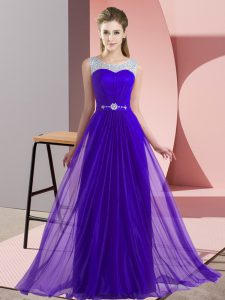 Top Selling Purple Lace Up Court Dresses for Sweet 16 Beading Sleeveless Floor Length
