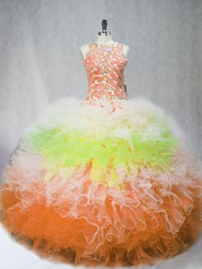 Glittering Floor Length Multi-color Sweet 16 Dresses Scoop Sleeveless Zipper