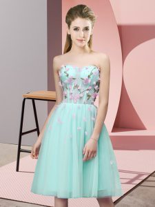 Custom Designed Empire Quinceanera Court of Honor Dress Apple Green Sweetheart Tulle Sleeveless Knee Length Lace Up