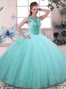 New Style Scoop Sleeveless Tulle Sweet 16 Dresses Beading Lace Up