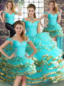 Sleeveless Beading and Ruffled Layers Lace Up Quinceanera Dresses