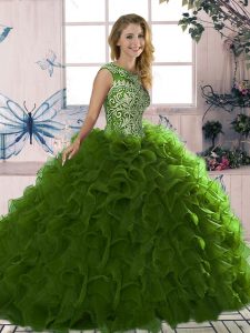 Sophisticated Sleeveless Lace Up Floor Length Beading and Ruffles Sweet 16 Dress