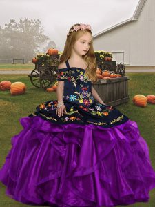 Floor Length Eggplant Purple Little Girls Pageant Dress Wholesale Organza Sleeveless Embroidery